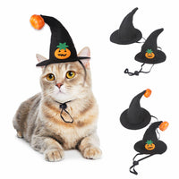HKM-0321981 Pet Cat Pumpkin Hat for Halloween - Adjustable Cloth Headgear with Embossed Design