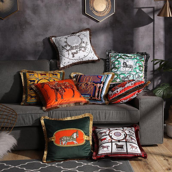 HKM-032531 Double-Sided Printed Fringe Pillow Cushion 45x45cm in Various Colors and Patterns