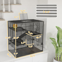HKM-0326589 4-Tier Hamster Cage with Tempered Glass Bottom, Running Wheel, Hut, Water Bottle, and Food Dish 31" x 19" x 31.5"