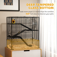 HKM-0326589 4-Tier Hamster Cage with Tempered Glass Bottom, Running Wheel, Hut, Water Bottle, and Food Dish 31" x 19" x 31.5"