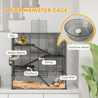 HKM-0326589 4-Tier Hamster Cage with Tempered Glass Bottom, Running Wheel, Hut, Water Bottle, and Food Dish 31" x 19" x 31.5"
