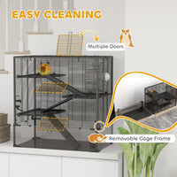 HKM-0326589 4-Tier Hamster Cage with Tempered Glass Bottom, Running Wheel, Hut, Water Bottle, and Food Dish 31" x 19" x 31.5"