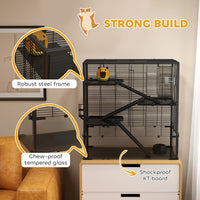 HKM-0326589 4-Tier Hamster Cage with Tempered Glass Bottom, Running Wheel, Hut, Water Bottle, and Food Dish 31" x 19" x 31.5"