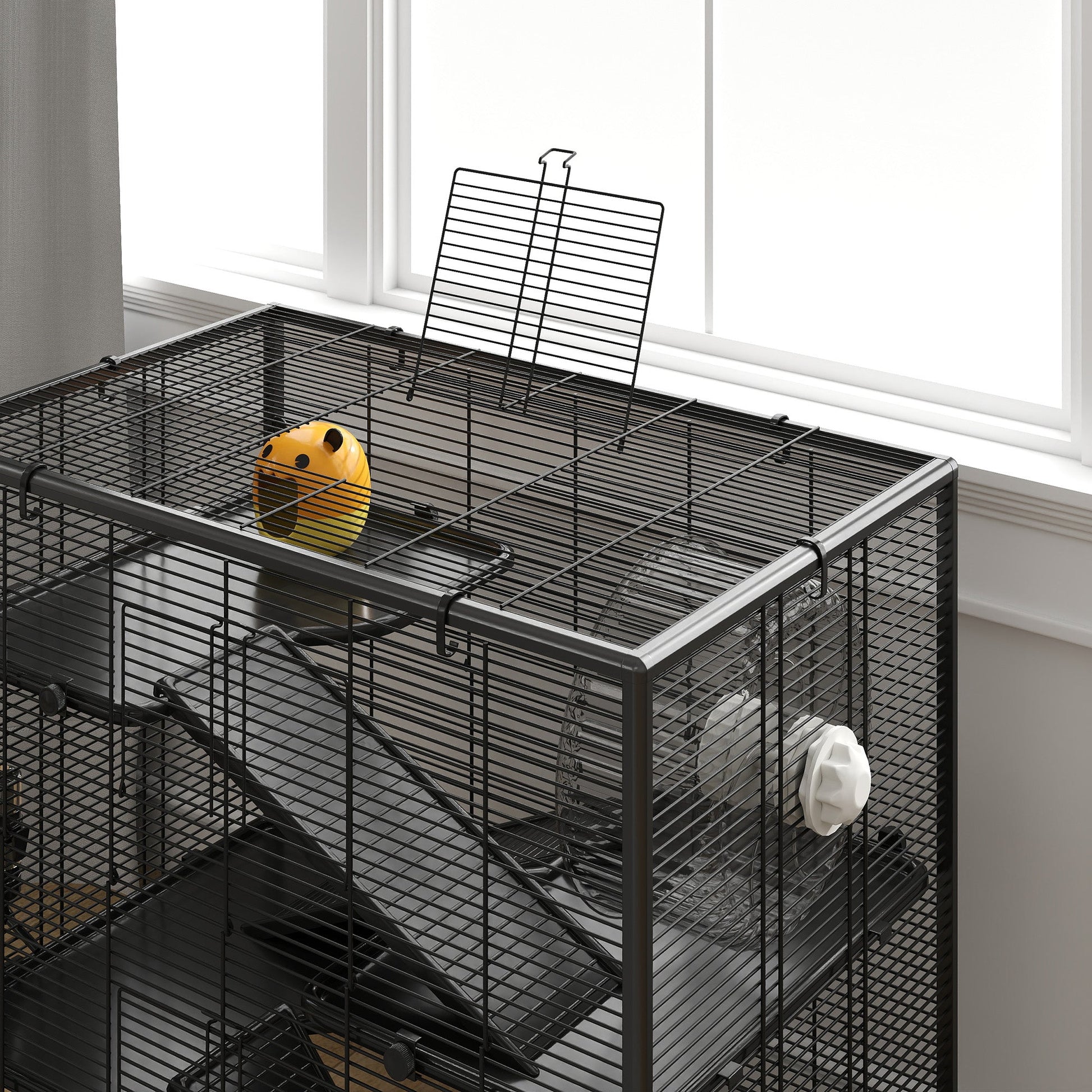 HKM-0326589 4-Tier Hamster Cage with Tempered Glass Bottom, Running Wheel, Hut, Water Bottle, and Food Dish 31" x 19" x 31.5"