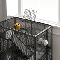 HKM-0326589 4-Tier Hamster Cage with Tempered Glass Bottom, Running Wheel, Hut, Water Bottle, and Food Dish 31" x 19" x 31.5"