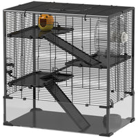 HKM-0326589 4-Tier Hamster Cage with Tempered Glass Bottom, Running Wheel, Hut, Water Bottle, and Food Dish 31" x 19" x 31.5"