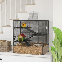 HKM-0326589 4-Tier Hamster Cage with Tempered Glass Bottom, Running Wheel, Hut, Water Bottle, and Food Dish 31" x 19" x 31.5"