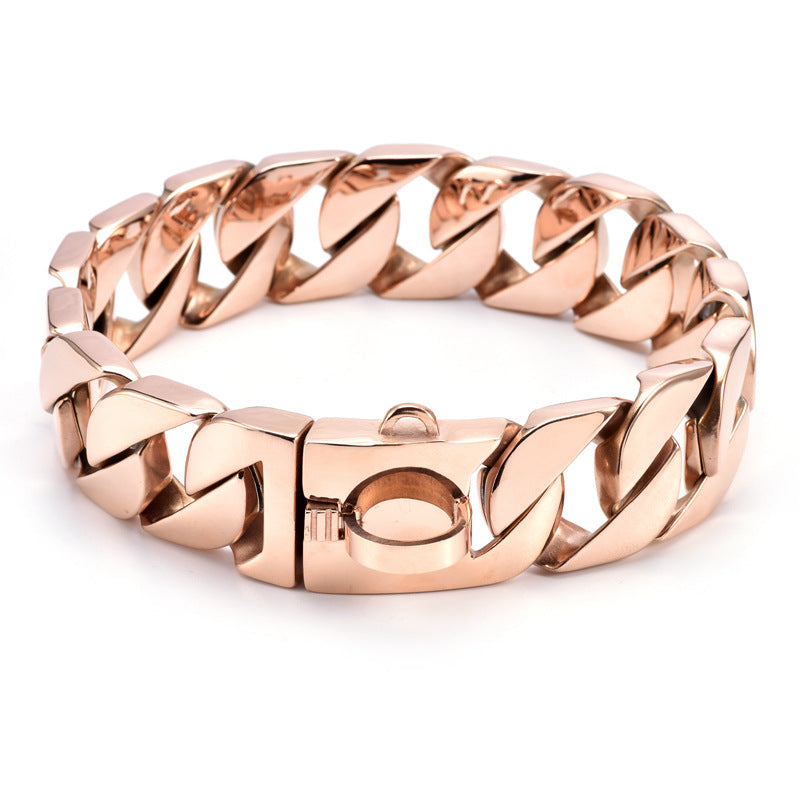 HKM-0326717 Stainless Steel Dog Leash in Rose Gold and Black - 32MM Wide, Adjustable Lengths for Medium and Large Dogs