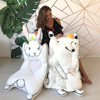 HKM-032787 Children's Play Mat - Rabbit and Raccoon Design, 120x65 cm Fabric Toy for Infants (0-3 Years)