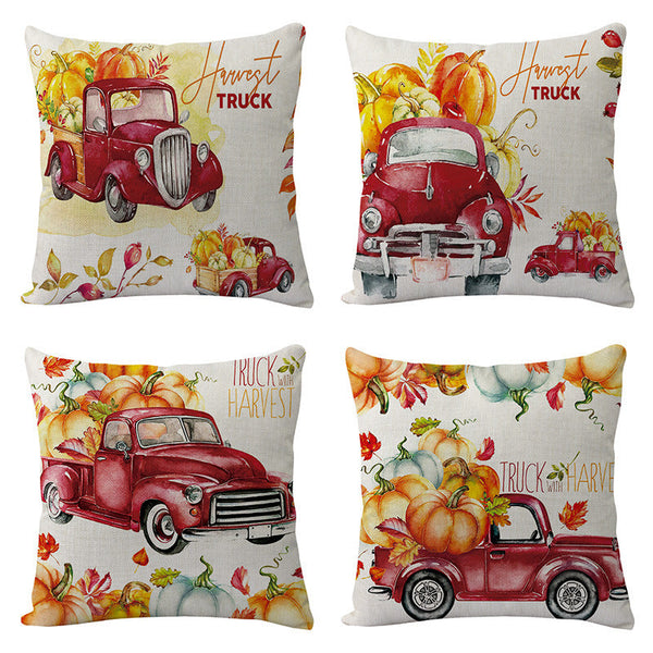 HKM-033107 Sunflower Design Linen Cushion Cover - 45x45cm, Soft PP Cotton Filling
