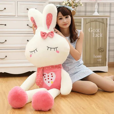 HKM-033171 Super Soft Cotton Bunny Plush Doll Toy - Embroidered Weighted Rabbit Stuffed Animal for Birthdays