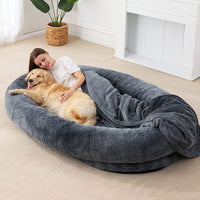 HKM-0332733 Large Soft Short Plush Dog Bed in Khaki, Dark Gray, and Light Gray - Multiple Sizes Available
