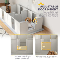 HKM-0334141 Whelping Box for Medium Dogs with Adjustable Height Door, Waterproof Pee Pad, and Retractable Light Stand