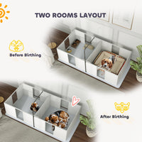 HKM-0334141 Whelping Box for Medium Dogs with Adjustable Height Door, Waterproof Pee Pad, and Retractable Light Stand