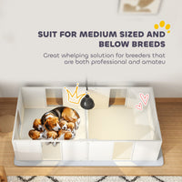 HKM-0334141 Whelping Box for Medium Dogs with Adjustable Height Door, Waterproof Pee Pad, and Retractable Light Stand