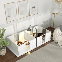 HKM-0334141 Whelping Box for Medium Dogs with Adjustable Height Door, Waterproof Pee Pad, and Retractable Light Stand