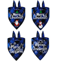HKM-033427 Festive Cotton Plaid Triangle Scarf for Pets - Santa Claus & Snowman Designs, Size L 65x45x45cm