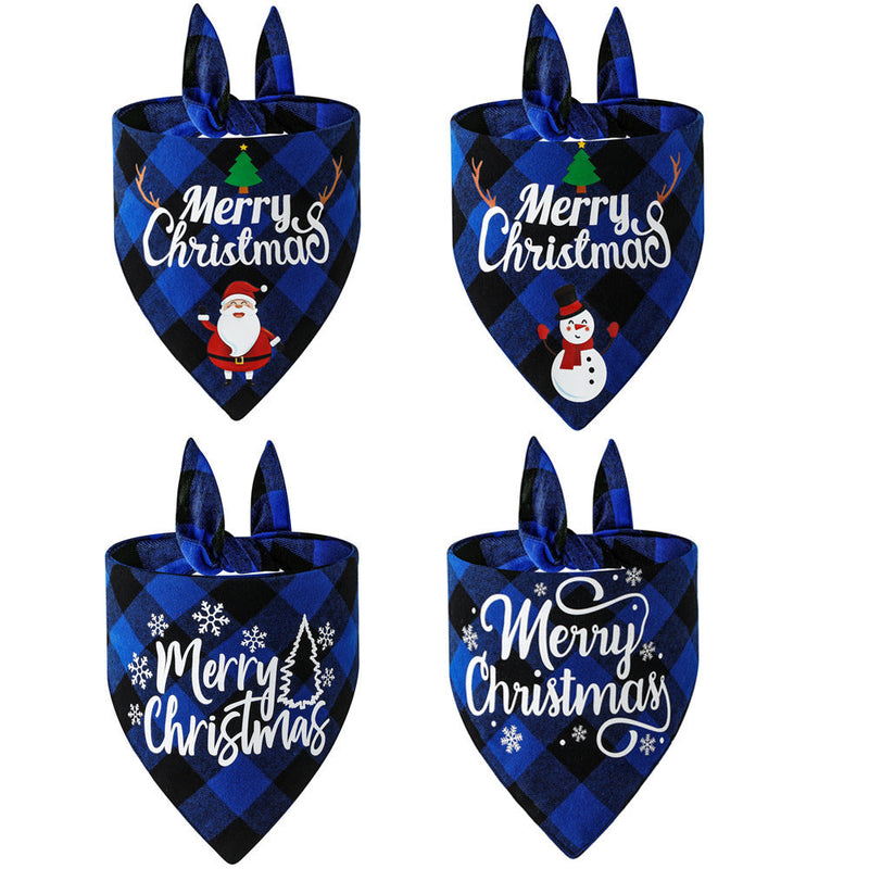 HKM-033427 Festive Cotton Plaid Triangle Scarf for Pets - Santa Claus & Snowman Designs, Size L 65x45x45cm