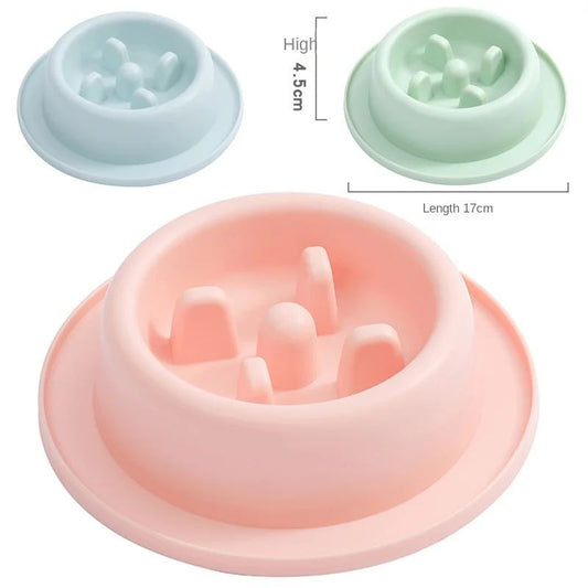 HKM-0334653 Slow Feed Bowl for Pets - Anti-Choking, Non-Slip, Durable PP Material, 17cm x 4.5cm, Multiple Colors Available