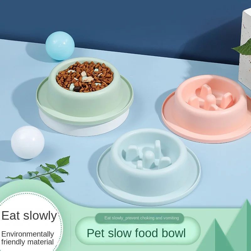 HKM-0334653 Slow Feed Bowl for Pets - Anti-Choking, Non-Slip, Durable PP Material, 17cm x 4.5cm, Multiple Colors Available