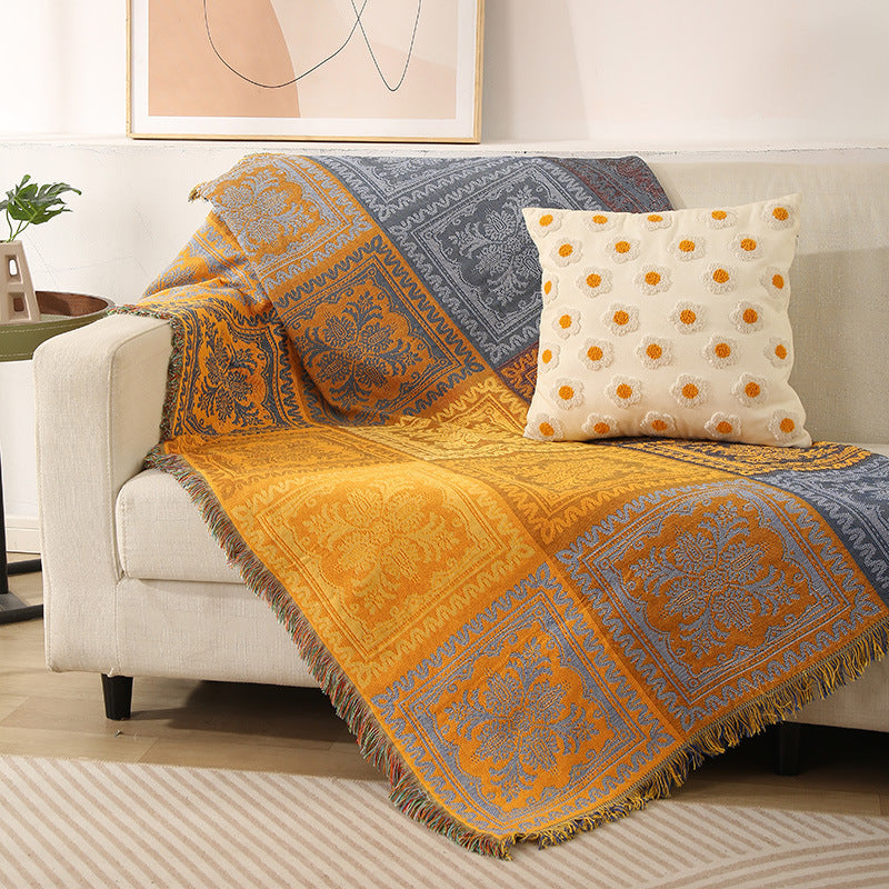 HKM-033555 Geometric Pattern Sofa Cover in Blue, Yellow, and Red – Multiple Sizes Available