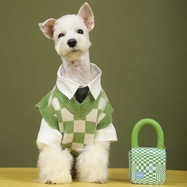 HKM-0336445 Checkerboard Pattern Knitted Pet Sweater Vest for Autumn and Winter