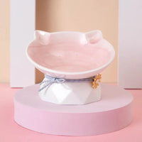 HKM-0338621 Ceramic Open Cat Food Bowl in Lotus Root Pink and Water Blue