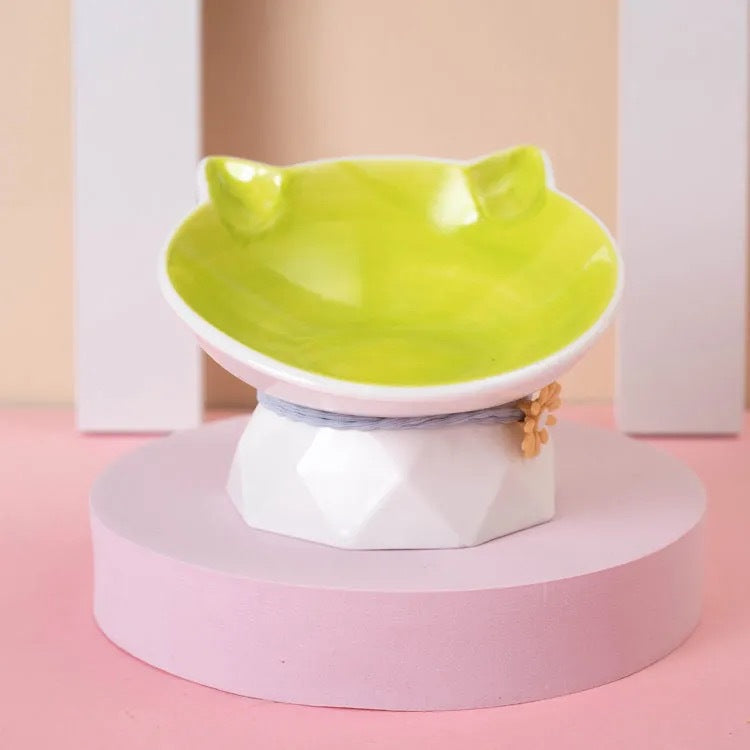 HKM-0338621 Ceramic Open Cat Food Bowl in Lotus Root Pink and Water Blue