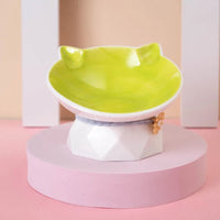 HKM-0338621 Ceramic Open Cat Food Bowl in Lotus Root Pink and Water Blue