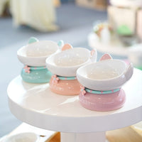 HKM-0338621 Ceramic Open Cat Food Bowl in Lotus Root Pink and Water Blue