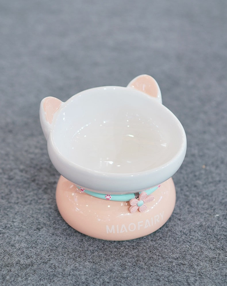 HKM-0338621 Ceramic Open Cat Food Bowl in Lotus Root Pink and Water Blue