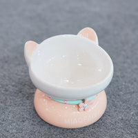 HKM-0338621 Ceramic Open Cat Food Bowl in Lotus Root Pink and Water Blue