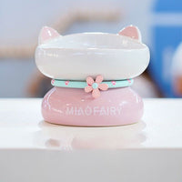 HKM-0338621 Ceramic Open Cat Food Bowl in Lotus Root Pink and Water Blue