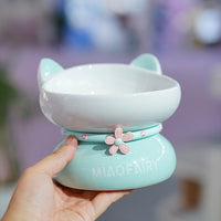 HKM-0338621 Ceramic Open Cat Food Bowl in Lotus Root Pink and Water Blue