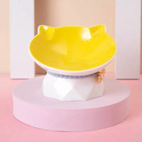 HKM-0338621 Ceramic Open Cat Food Bowl in Lotus Root Pink and Water Blue
