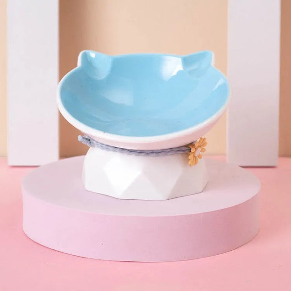 HKM-0338621 Ceramic Open Cat Food Bowl in Lotus Root Pink and Water Blue