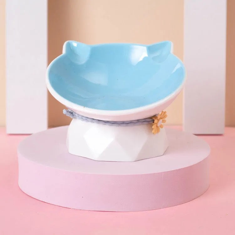 HKM-0338621 Ceramic Open Cat Food Bowl in Lotus Root Pink and Water Blue
