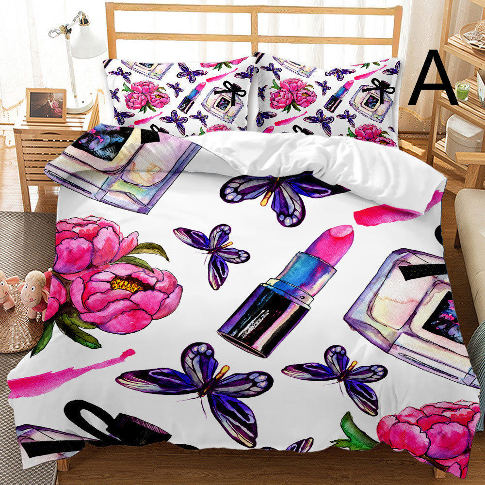 HKM-033875 Butterfly Series 3-Piece Modern Bedding Quilt Cover Set with 3D Digital Printing