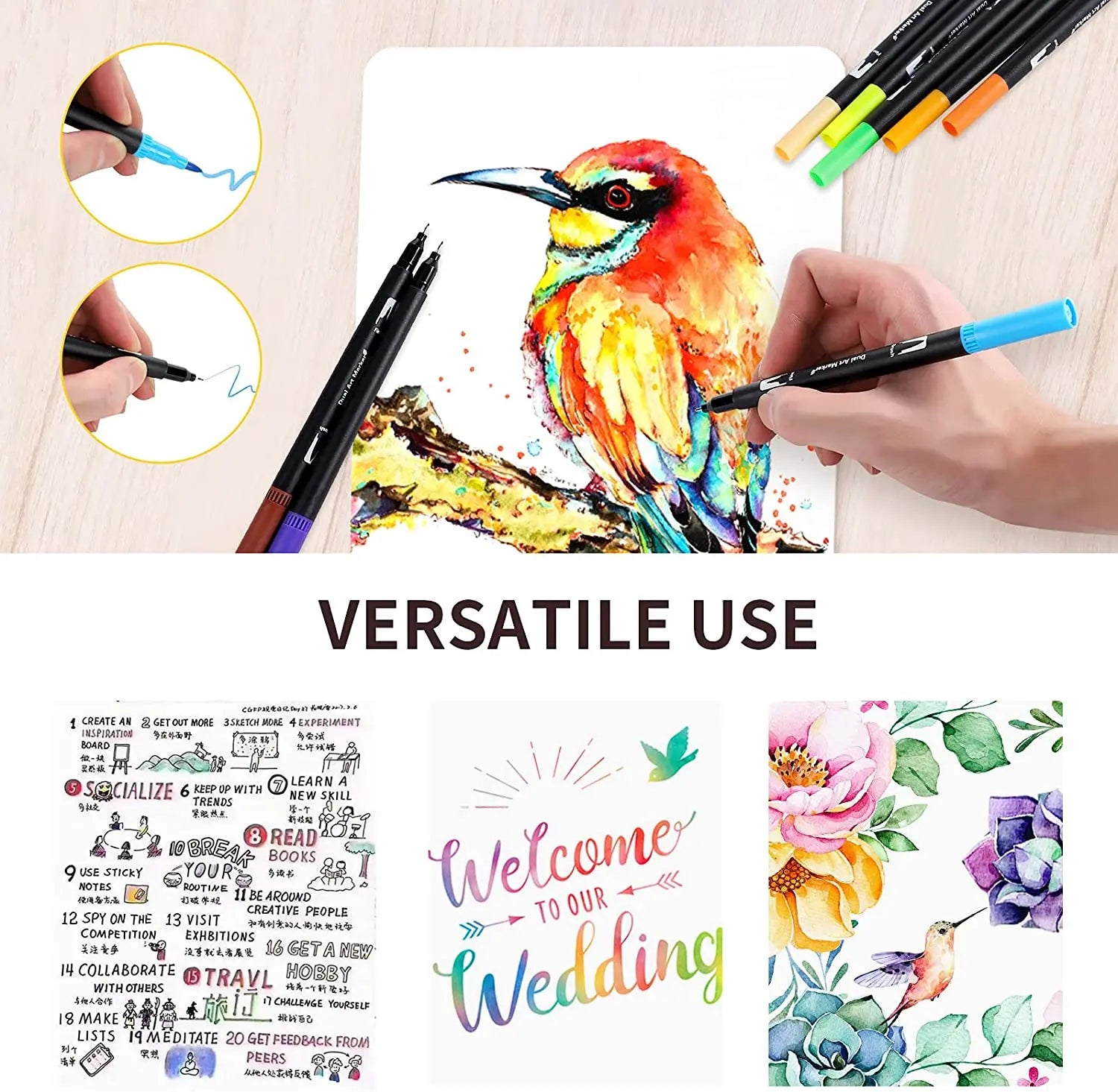 HKM-034003 Dual Tip Fine Art Markers Set - 72 Vibrant Colours with Carrying Bag