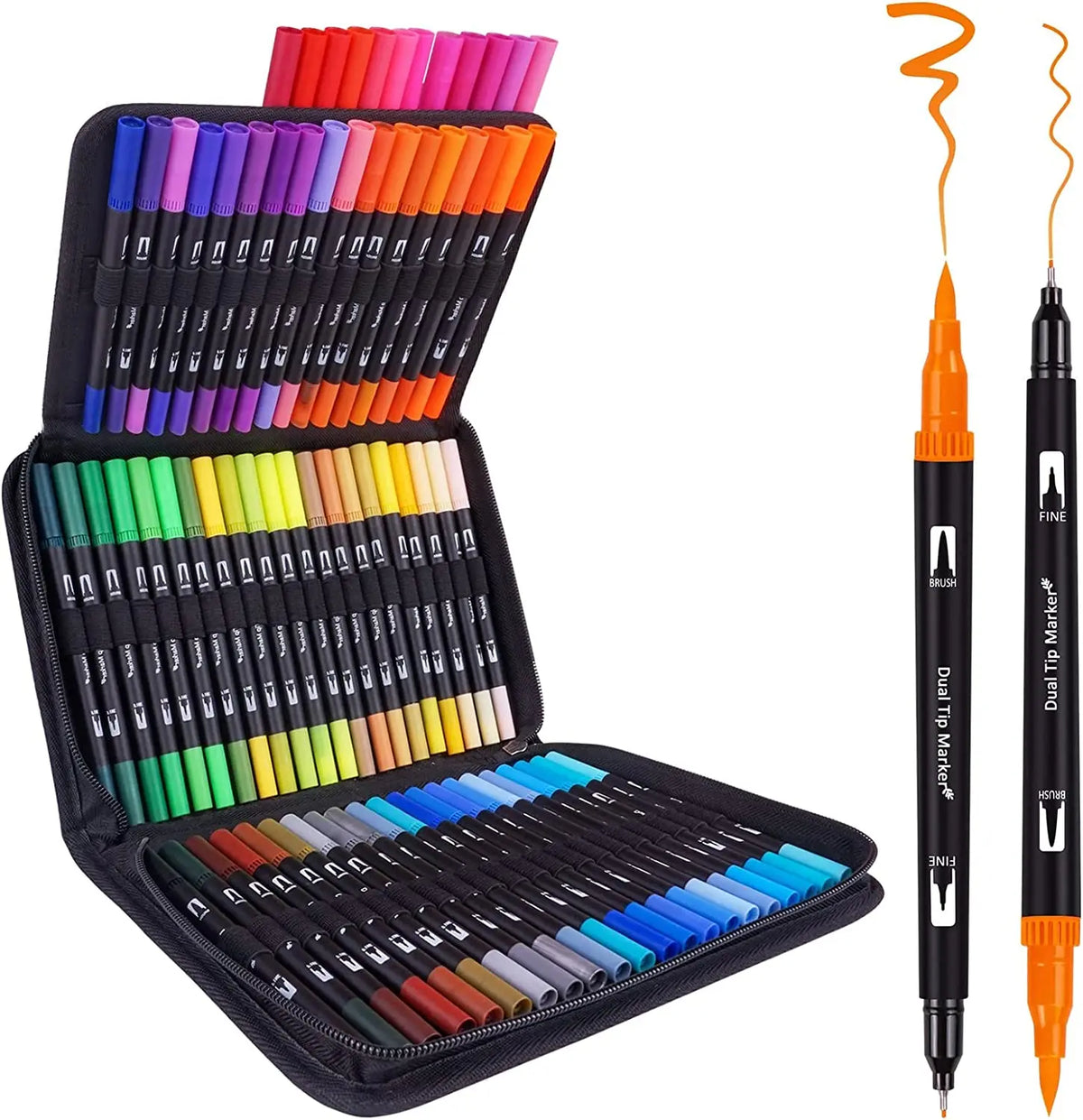 HKM-034003 Dual Tip Fine Art Markers Set - 72 Vibrant Colours with Carrying Bag