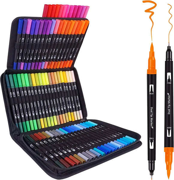 HKM-034003 Dual Tip Fine Art Markers Set - 72 Vibrant Colours with Carrying Bag