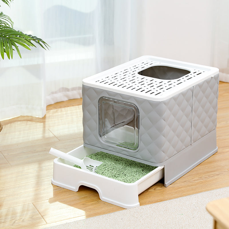 HKM-0340285 Removable and Washable Folding Cat Litter Basin - Drawer Type Magic Cube in Grey and Blue