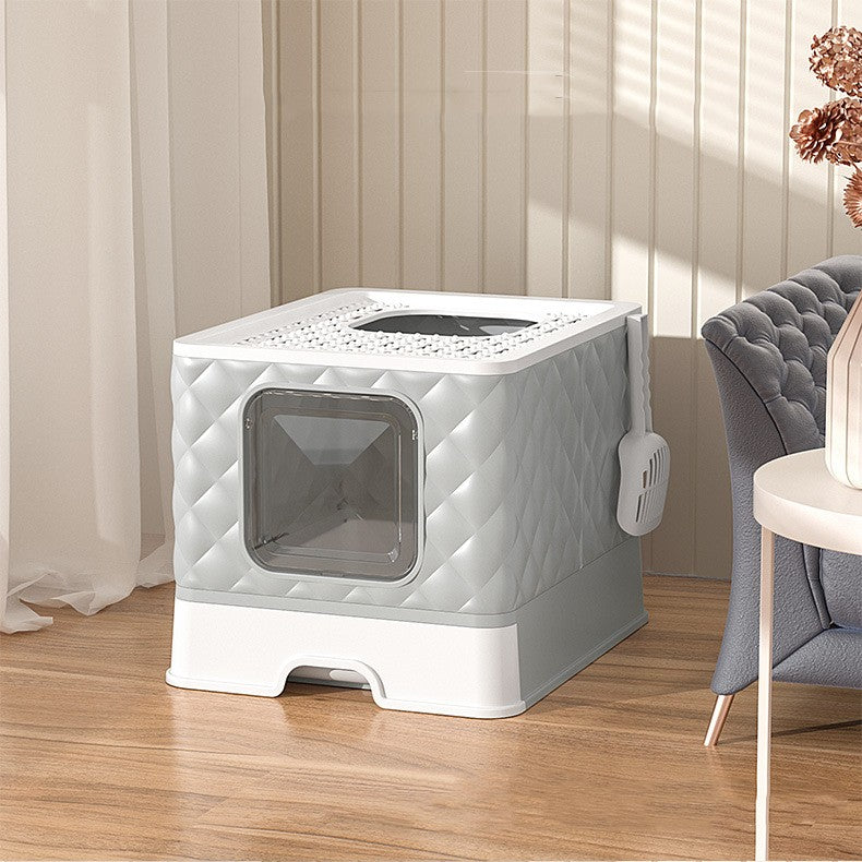 HKM-0340285 Removable and Washable Folding Cat Litter Basin - Drawer Type Magic Cube in Grey and Blue