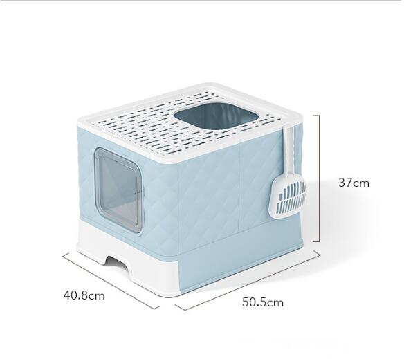 HKM-0340285 Removable and Washable Folding Cat Litter Basin - Drawer Type Magic Cube in Grey and Blue