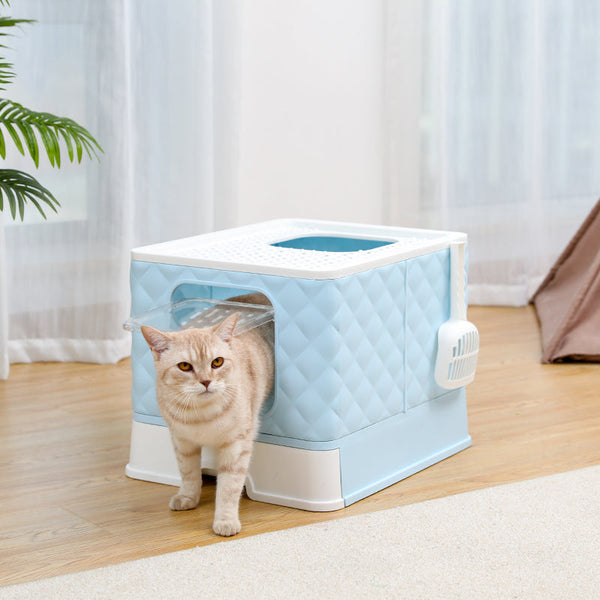 HKM-0340285 Removable and Washable Folding Cat Litter Basin - Drawer Type Magic Cube in Grey and Blue
