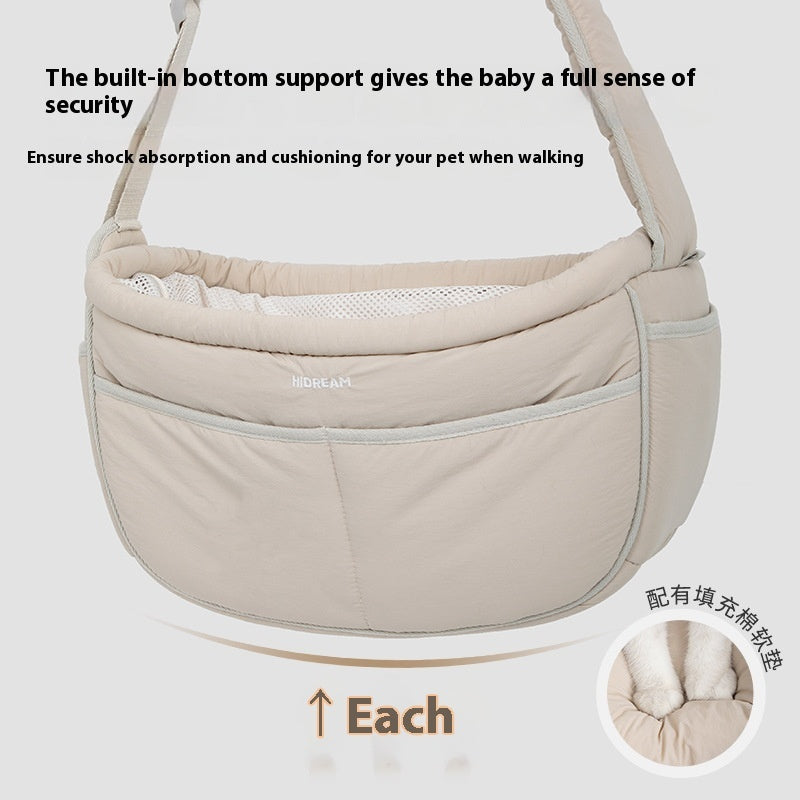 HKM-0340669 Adjustable Lightweight Cross-Body Pet Messenger Bag for Pets up to 6kg in Almond Custard and Butter Pudding
