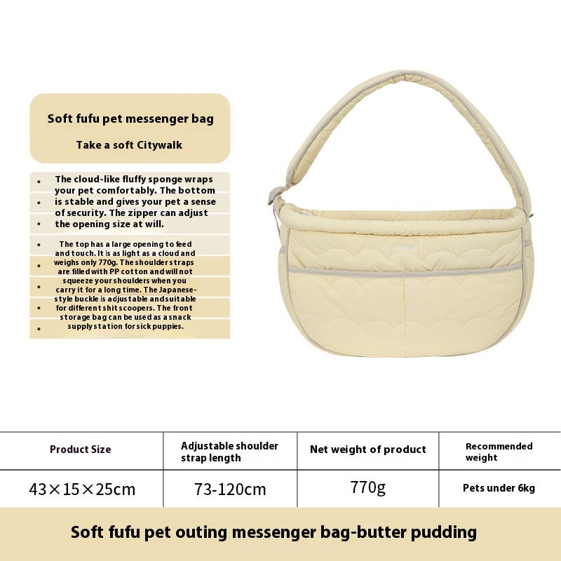 HKM-0340669 Adjustable Lightweight Cross-Body Pet Messenger Bag for Pets up to 6kg in Almond Custard and Butter Pudding