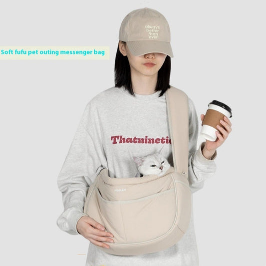 HKM-0340669 Adjustable Lightweight Cross-Body Pet Messenger Bag for Pets up to 6kg in Almond Custard and Butter Pudding