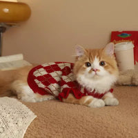 HKM-0342205 Cherry Sweater for Cats - Cute Rhombic Embroidery, Casual Style, Autumn & Winter Wear