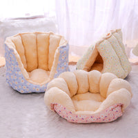 HKM-0342845 Cozy Thermal Sofa Bed for Small Pets - Pink, Blue, Yellow Floral Design